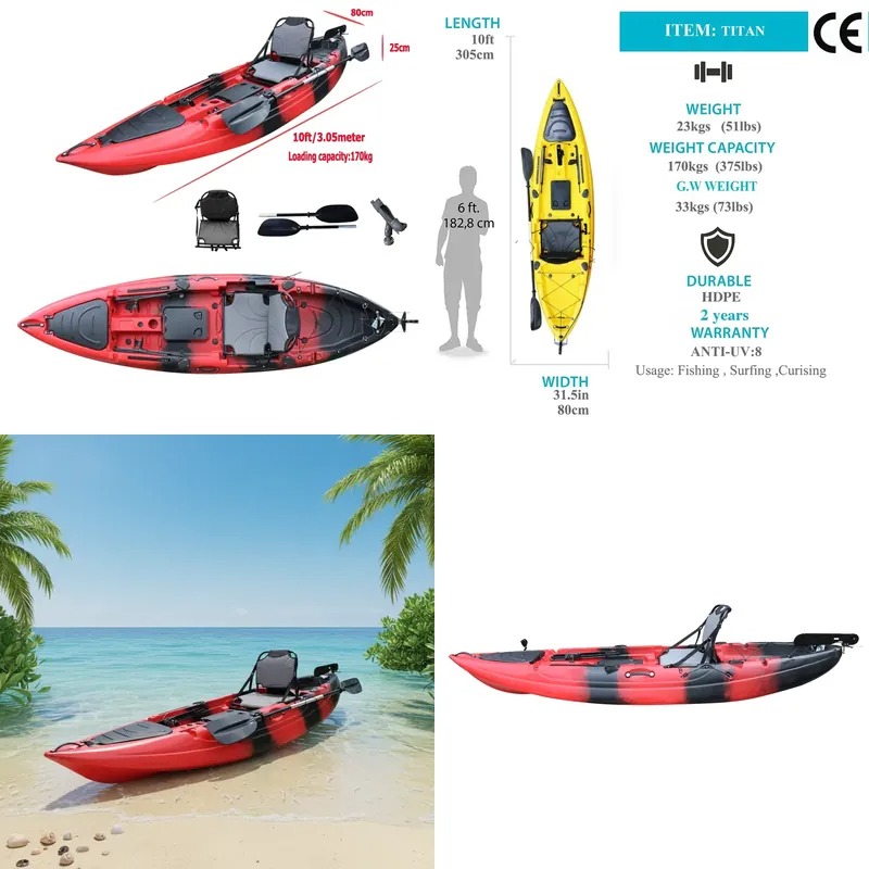 Fishing Kayak Sit In - 10ft Enkelzitplaats Zit-op-vissende peddelkajak met elektrische