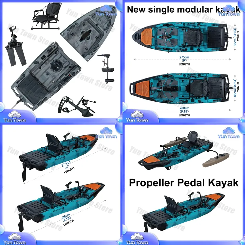 Fishing Kayak Sit In - Modulaire Kayak 9.5ft Zit-op-Top Peddelvin Aangedreven